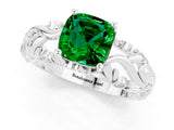 White gold Cushion Cut Solitaire Emerald Leaf-Inspired Vine Band Ring with Prong Setting_1