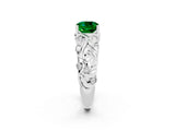 White gold Cushion Cut Solitaire Emerald Leaf-Inspired Vine Band Ring with Prong Setting_2