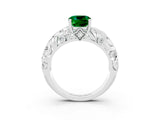 White gold Cushion Cut Solitaire Emerald Leaf-Inspired Vine Band Ring with Prong Setting_3