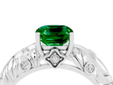 White gold Cushion Cut Solitaire Emerald Leaf-Inspired Vine Band Ring with Prong Setting_4