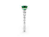 White gold Cushion Cut Solitaire Emerald Ring with Pave Band and Four-Prong Setting_2