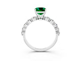 White gold Cushion Cut Solitaire Emerald Ring with Pave Band and Four-Prong Setting_3