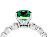 White gold Cushion Cut Solitaire Emerald Ring with Pave Band and Four-Prong Setting_4