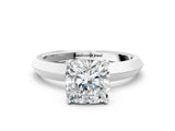 White gold Cushion Cut Solitaire Engagement Ring with Flat Band and Four-Prong Setting