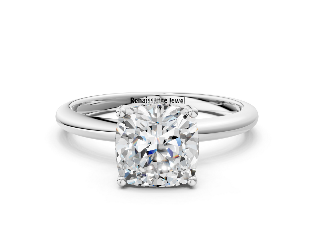 White gold Cushion Cut Solitaire Engagement Ring with Four-Prong Setting and Classic Band_53