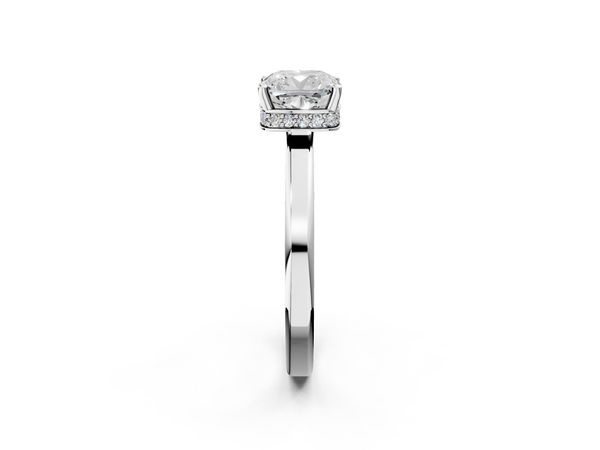 18K White Gold 3.52 Carat E VS1 Cushion Cut Solitaire Engagement Ring with Four-Prong Setting on a Classic Band