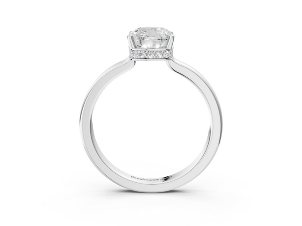 18K White Gold 3.52 Carat E VS1 Cushion Cut Solitaire Engagement Ring with Four-Prong Setting on a Classic Band
