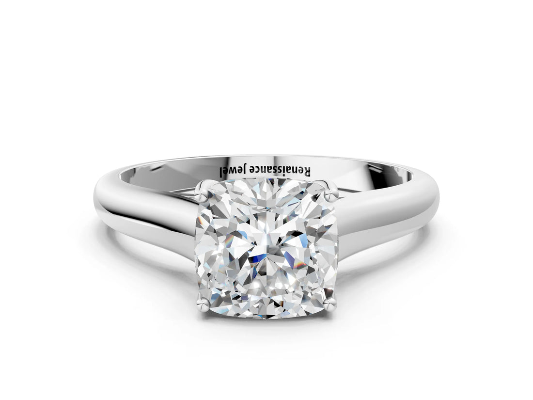 White gold Cushion Cut Solitaire Engagement Ring with Tapered Band and Four-Prong Setting_33