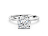 White gold Cushion Cut Solitaire Engagement Ring with Thin Band and Four-Prong Setting_3
