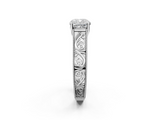 White gold Cushion Cut Solitaire Engraved Band with Four-Prong Setting_117