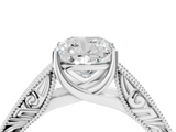 White gold Cushion Cut Solitaire Engraved Band with Four-Prong Setting_117