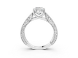 White gold Cushion Cut Solitaire Engraved Band with Four-Prong Setting_118