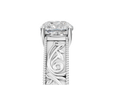 White gold Cushion Cut Solitaire Engraved Band with Four-Prong Setting_119