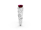 White gold Cushion Cut Solitaire Garnet Leaf-Inspired Vine Band Ring with Prong Setting_2