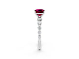 White gold Cushion Cut Solitaire Garnet Ring with Pave Band and Four-Prong Setting_2