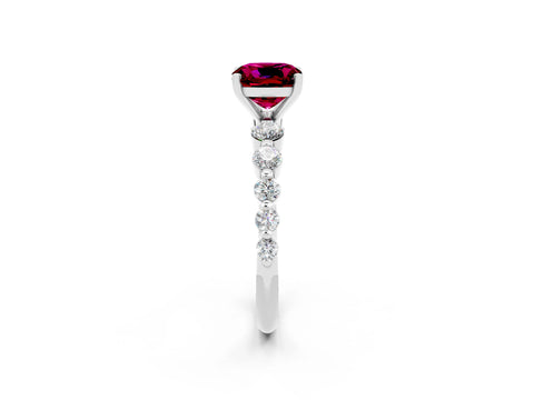 White gold Cushion Cut Solitaire Garnet Ring with Pave Band and Four-Prong Setting_2