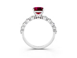 White gold Cushion Cut Solitaire Garnet Ring with Pave Band and Four-Prong Setting_3
