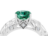 White gold Cushion Cut Solitaire Green Sapphire Leaf-Inspired Vine Band Ring with Prong Setting_4