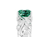 White gold Cushion Cut Solitaire Green Sapphire Leaf-Inspired Vine Band Ring with Prong Setting_5