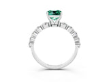White gold Cushion Cut Solitaire Green Sapphire Ring with Pave Band and Four-Prong Setting_3