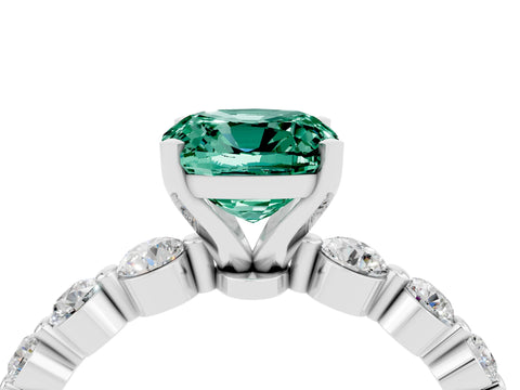 White gold Cushion Cut Solitaire Green Sapphire Ring with Pave Band and Four-Prong Setting_4