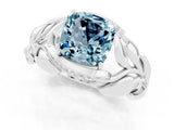 White gold Cushion Cut Solitaire Leaf-Inspired Engagement Ring with Prong Setting_1