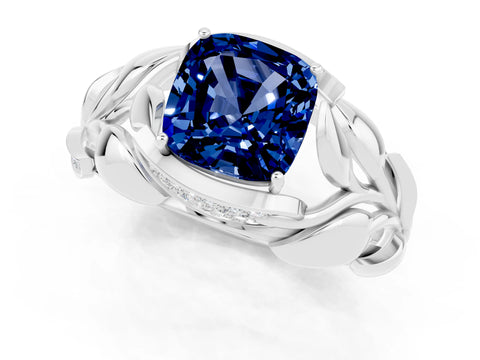 White gold Cushion Cut Solitaire Leaf-Inspired Engagement Ring with Prong Setting_1