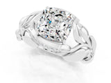 White gold Cushion Cut Solitaire Leaf-Inspired Engagement Ring with Prong Setting_1