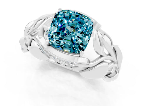 White gold Cushion Cut Solitaire Leaf-Inspired Engagement Ring with Prong Setting_1