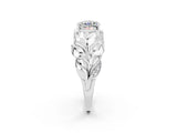 White gold Cushion Cut Solitaire Leaf-Inspired Engagement Ring with Prong Setting_2
