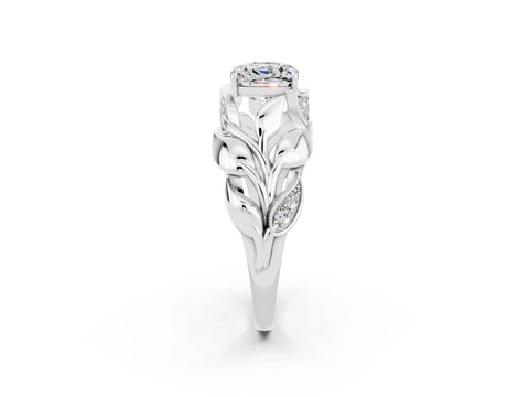 White gold Cushion Cut Solitaire Leaf-Inspired Engagement Ring with Prong Setting_2