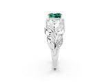 White gold Cushion Cut Solitaire Leaf-Inspired Engagement Ring with Prong Setting_2