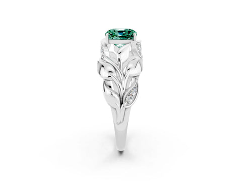 White gold Cushion Cut Solitaire Leaf-Inspired Engagement Ring with Prong Setting_2