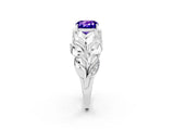 White gold Cushion Cut Solitaire Leaf-Inspired Engagement Ring with Prong Setting_2