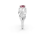 White gold Cushion Cut Solitaire Leaf-Inspired Engagement Ring with Prong Setting_2
