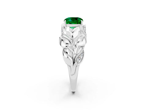 White gold Cushion Cut Solitaire Leaf-Inspired Engagement Ring with Prong Setting_2
