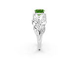 White gold Cushion Cut Solitaire Leaf-Inspired Engagement Ring with Prong Setting_2