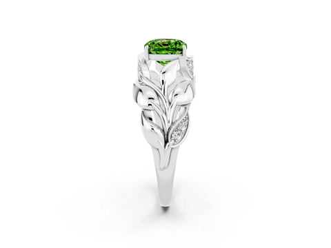 White gold Cushion Cut Solitaire Leaf-Inspired Engagement Ring with Prong Setting_2