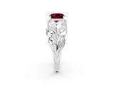 White gold Cushion Cut Solitaire Leaf-Inspired Engagement Ring with Prong Setting_2