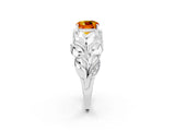 White gold Cushion Cut Solitaire Leaf-Inspired Engagement Ring with Prong Setting_2