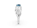 White gold Cushion Cut Solitaire Leaf-Inspired Engagement Ring with Prong Setting_2