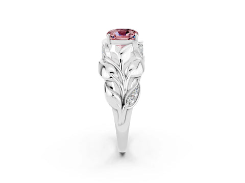 White gold Cushion Cut Solitaire Leaf-Inspired Engagement Ring with Prong Setting_2