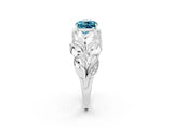 White gold Cushion Cut Solitaire Leaf-Inspired Engagement Ring with Prong Setting_2