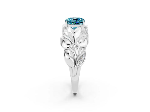 White gold Cushion Cut Solitaire Leaf-Inspired Engagement Ring with Prong Setting_2