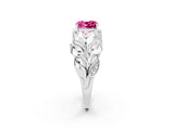 White gold Cushion Cut Solitaire Leaf-Inspired Engagement Ring with Prong Setting_2