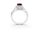 White gold Cushion Cut Solitaire Leaf-Inspired Engagement Ring with Prong Setting_3