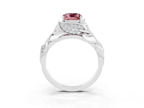 White gold Cushion Cut Solitaire Leaf-Inspired Engagement Ring with Prong Setting_3