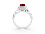 White gold Cushion Cut Solitaire Leaf-Inspired Engagement Ring with Prong Setting_3
