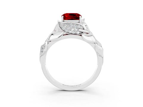 White gold Cushion Cut Solitaire Leaf-Inspired Engagement Ring with Prong Setting_3