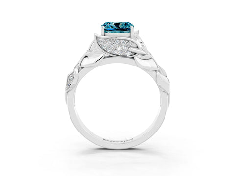 White gold Cushion Cut Solitaire Leaf-Inspired Engagement Ring with Prong Setting_3